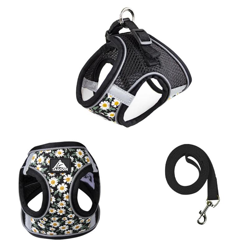 Conjunto reflexivo de arnês e trela para cães, cinta no peito para cachorro pequeno, colete de gatos chihuahua, yorkies, teddy walking suprimentos - Image 1