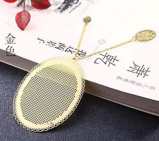 Marcadores de Página em Metal Estilo Chinês para Fazer Você Mesmo: Ponto Cruz Oval em Cobre Vermelho - Presente Artesanal Perfeito para Amantes de Livros