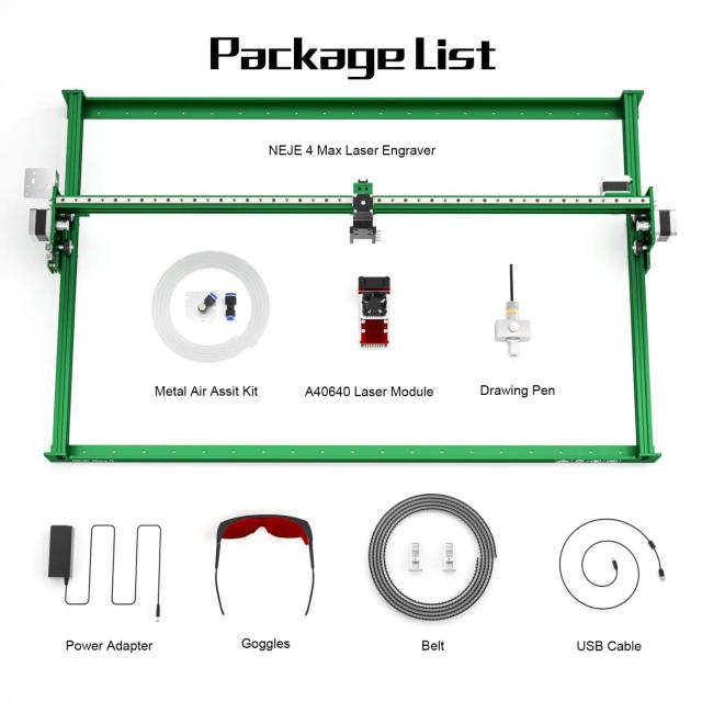 Cortadora e Gravadora a Laser Neje 4 Max A40640 80W para Madeira e Metal - Máquina Industrial DIY de 4 Eixos