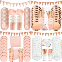 Conjunto de Louça Descartável Ouro Rosa, Prato de Papel, Copo, Guardanapos, Decoração Do Casamento, Terno Para 10-20 Convidados, Festa De Aniversário - Image 1