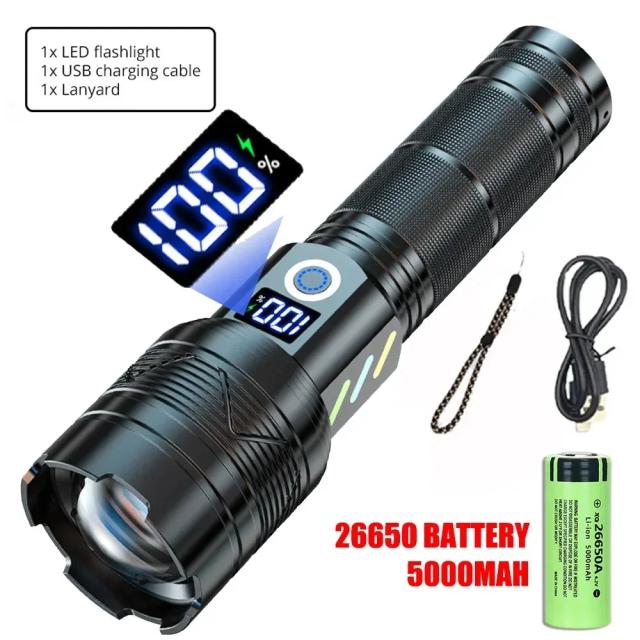 Lanterna LED Recarregável de 60W com Alto Potência e Longo Alcance para Emergências e Acampamentos