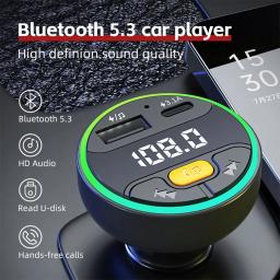 Carro transmissor fm bluetooth 5.3 handsfree sem fio kit carro usb c carregador de carro rádio automático modulador fm mp3 player adaptador - Image 2