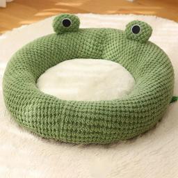 Cama ultra macia em forma de sapo, canil aconchegante para cães e gatos, design bonito dos desenhos animados - Image 3