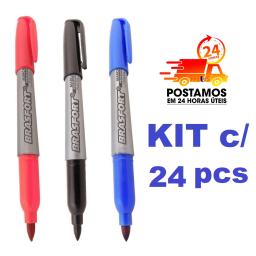 Kit 24 Canetas Marcador Permanente Ponta Fina Para Tecido Metal Plástico Brasfort - Image 1
