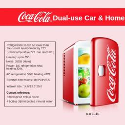 Mini Multifunctional Refrigerador de Coca-Cola, cosméticos, cerveja, bebida, refrigerador, aquecedor, dormitório, refrigerador para o carro, casa, 4L, 12V, 220V - Image 4