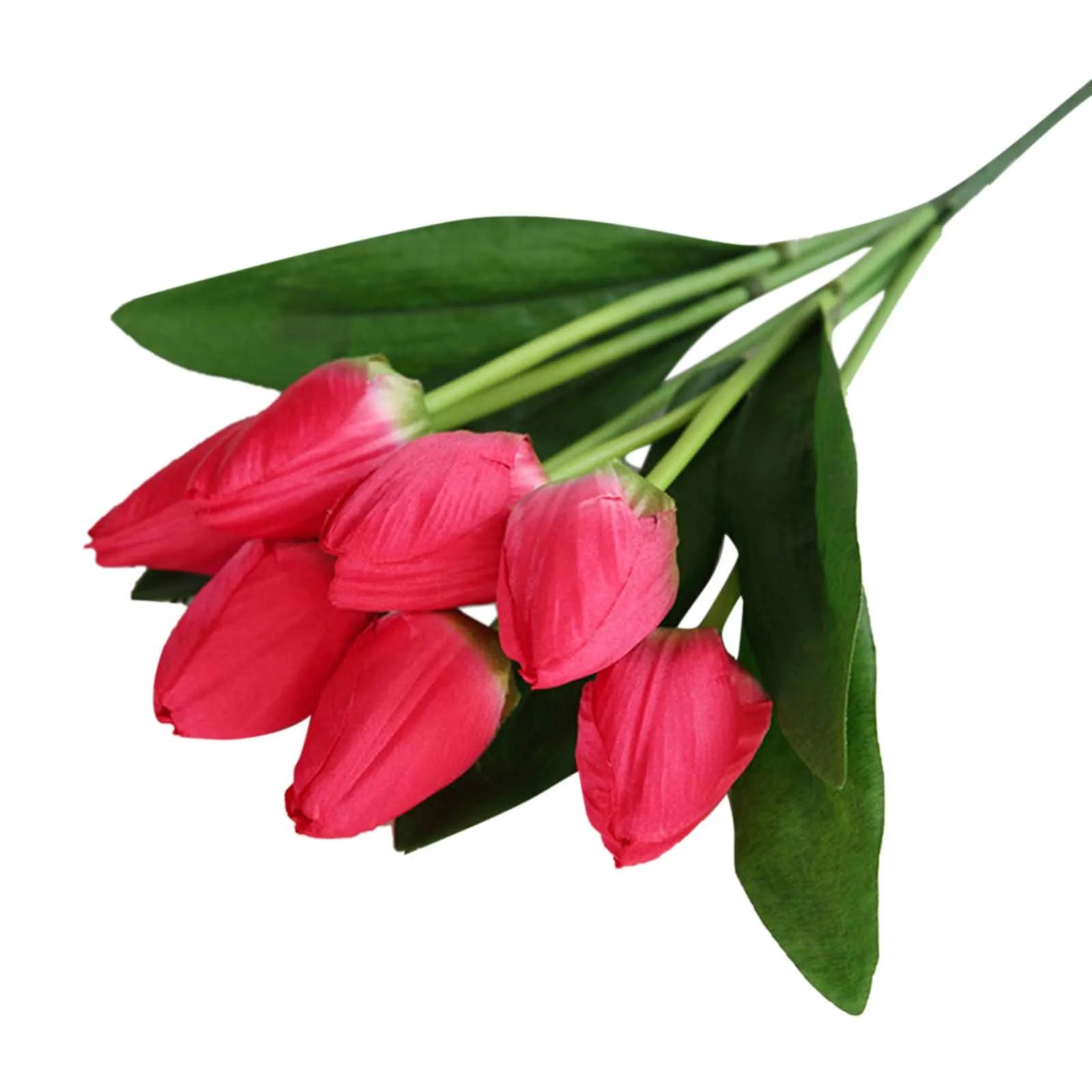 1 pçs 7 cabeça artificial flor dia das mães simulação tulipa presentes para mãe látex real casamento nupcial buquê decoração de casa - Image 1