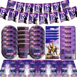 Decoração do tema do jogo para crianças, festa de feliz aniversário, papel favorito, kit de talheres, suprimentos de bolo, 10-20Person - Image 1