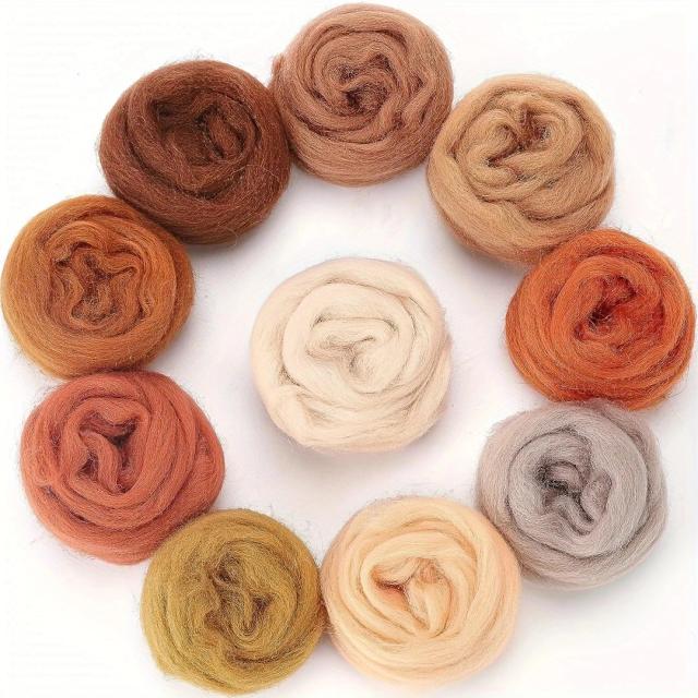 Fios de Lã Natural para Feltragem e Artesanato DIY - Pacote de 0,35 oz para Agulha Roving e Mão Girando