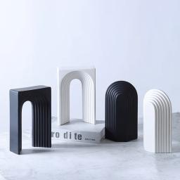 Artesanato geométrico criativo de cerâmica, arco semicircular, estatuetas decorativas em preto e branco, acessórios de decoração para casa - Image 1