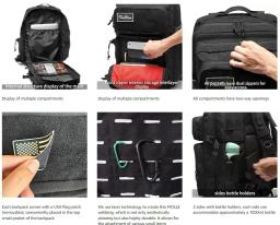 Mochila de Caça Tática Resistente, Gym Bag, Mochila de Caminhadas ao ar livre, Bruxa 2 Porta-garrafas, 50L - Image 4