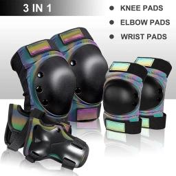 6 pçs/set adulto/crianças joelheiras cotoveleiras, conjunto de equipamentos de proteção de patins jovens 3 em 1 joelheiras & cotoveleiras protetores de pulso para patins - Image 2