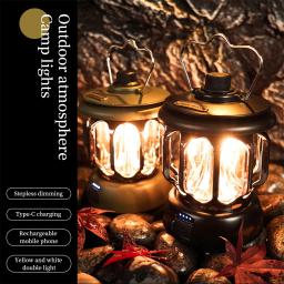 Lanterna de acampamento portátil recarregável lâmpadas acampamento do vintage iluminação acampamento 6000ma capacidade pode ser escurecido lâmpada ao ar livre para caminhadas escalada - Image 5
