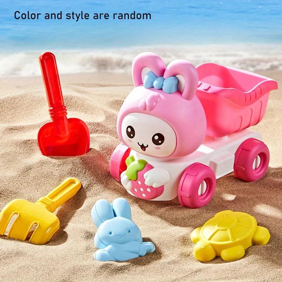 5 pces/14 pces crianças dos desenhos animados coelho praia caminhão basculante balde portátil casa jogar água areia, cores e estilos aleatórias - Image 1