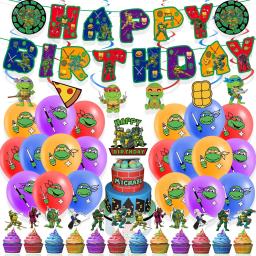 Descartável Birthday Party Banner e Bolo Topper, Bandeira Pendurada, Conjunto de Balões, Decorações, Teenage Mutant Ninja Turtles, Quente - Image 1