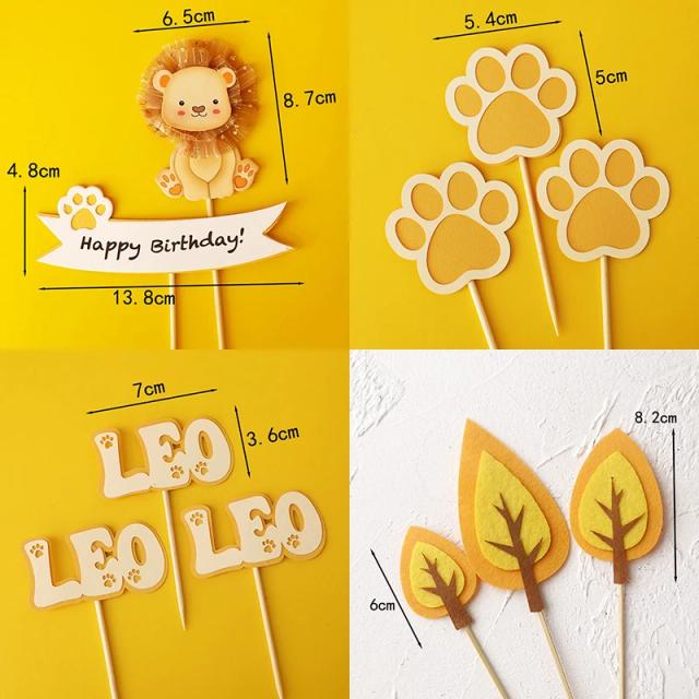Decoração de Bolo Baby Show Constellation com Leão e Balão Amarelo para Festas de Aniversário