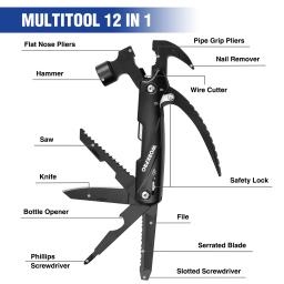WORKPRO-Martelo Multitool Portátil com Bainha, Aço Inoxidável, Sobrevivência ao Ar Livre, Camping e Caça, 12 em 1 - Image 2