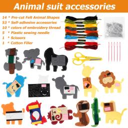 Selva Animais Costura Craft Kit para Crianças, DIY Artesanato e Costurar Set, Iniciantes, pelúcia feltro ornamentos de pelúcia, 14pcs - Image 2