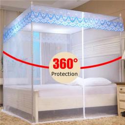 Mosquiteiro com suporte de aço inoxidável Zipper Lace Redes de cama queen românticas Tenda anti-insetos para cama individual e dupla - Image 2