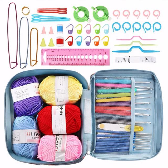 Kit Completo de Crochê para Iniciantes com Agulhas Coloridas, Fio de Tecer e Case Ergonômica - 67 Peças