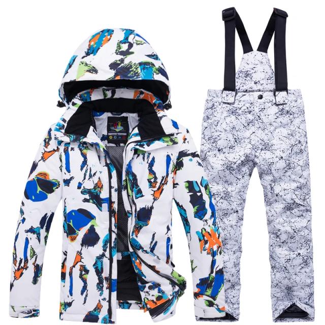 Conjunto de Neve Infantil Terno de Snowboard Roupa de Esqui e Calça com Alça para Meninos e Meninas