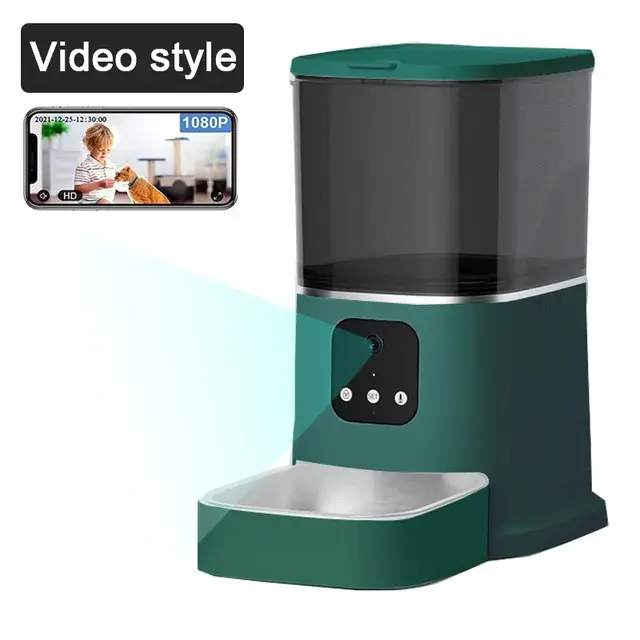 Câmera de Vídeo 6L com Alimentador Automático Inteligente para Cães e Gatos - Dispensador Wi-Fi com Gravação de Voz e Tigela de Alimentos Secos