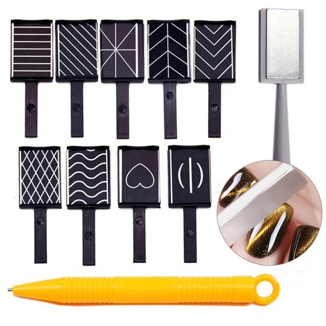 Kit de Ferramentas para Arte em Unhas Olho de Gato com Ímã Poderoso - 11 Peças para Gel e Manicure Decorativa