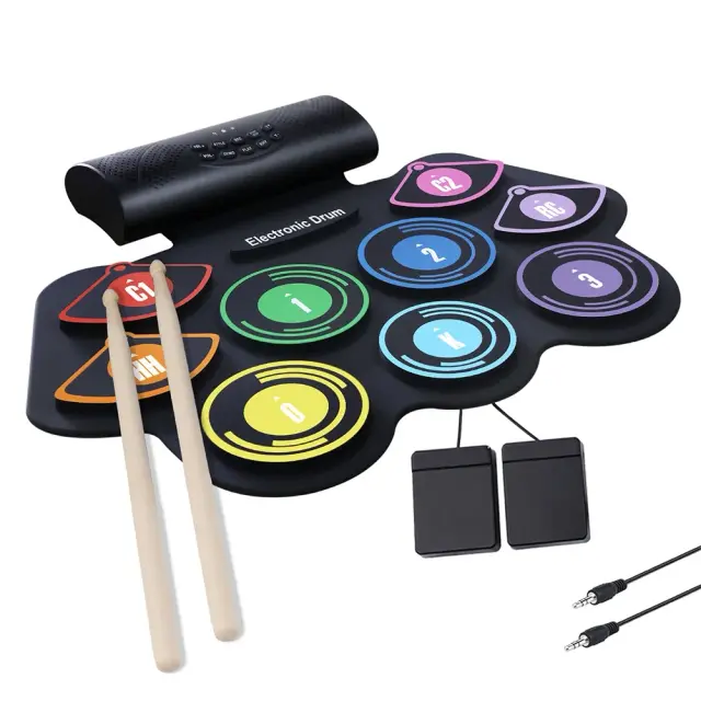 Bateria Eletrônica Portátil para Crianças com Almofada Prática, Alto-Falante Embutido e Pedal Sustentado, Ideal para Iniciantes