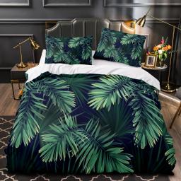 Folhas verdes tropical conjunto de capa edredão rainha conjunto cama completa rainha folhas consolador capa king size 2/3 pçs poliéster colcha capa - Image 1