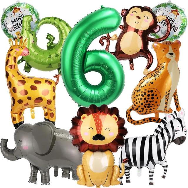 Balões de Animais Selvagens para Festa na Selva: Macaco, Elefante, Zebra, Leopardo, Crocodilo e Girafa