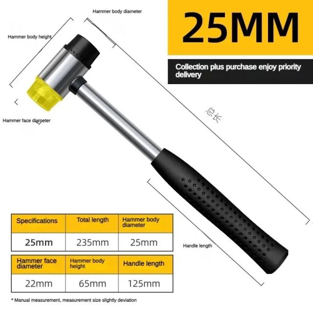Martelo de Borracha Multifuncional para Artesanato de Jóias com Punho de Aço - Ferramenta Compacta de Montagem 25mm