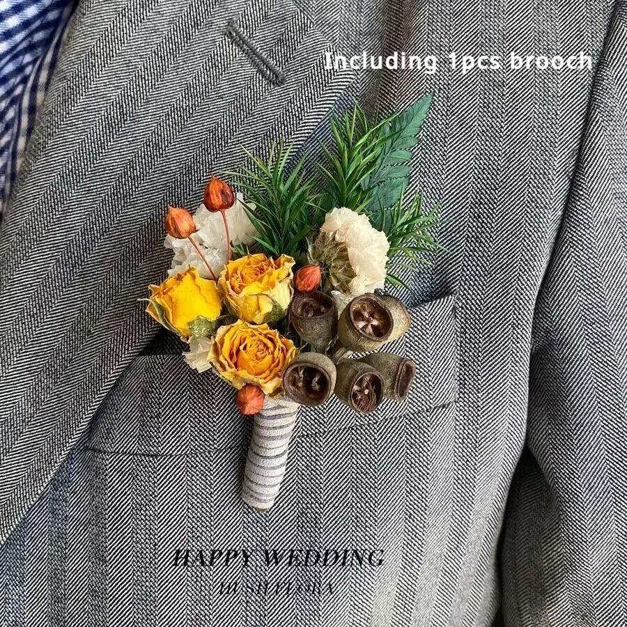Flor eterna seca para casamento, Flor de peito, Lapela, Flor de pulso, Acessórios para pais e noivo, Grass Ping - Image 1