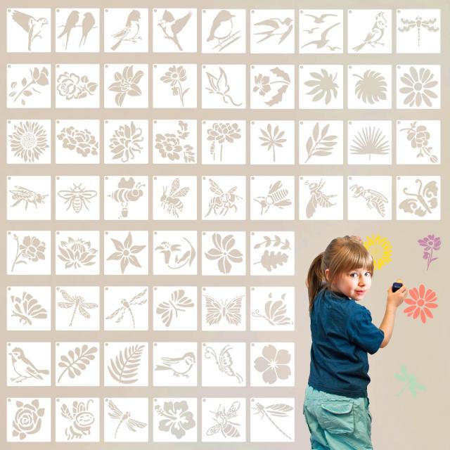 Stencils Reutilizáveis para Pintura: Kit DIY com 60 Modelos Decorativos e Versáteis