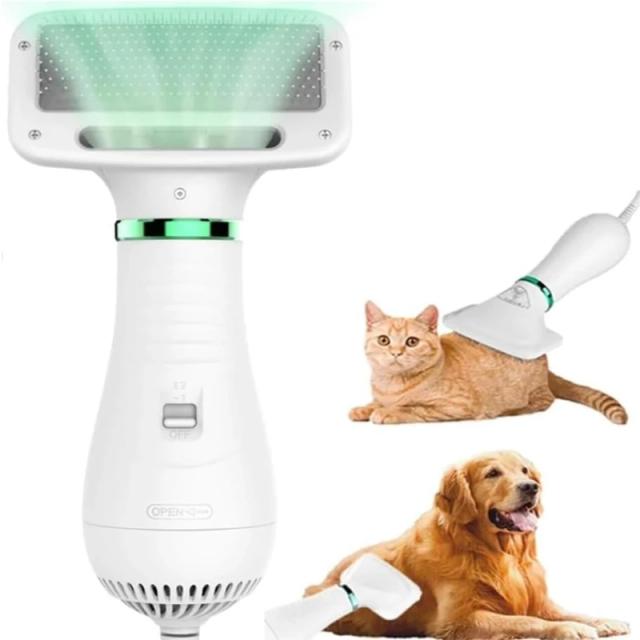 Secador Portátil para Pets com Temperatura Ajustável, Baixo Ruído e Escova Deslizante 2 em 1 para Cães e Gatos