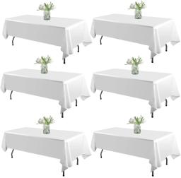 Toalha de mesa retangular de cetim branco, 6 pacotes, resistente a manchas, sem rugas, macia, sedosa, para jantar, festa de casamento, banquete - Image 1