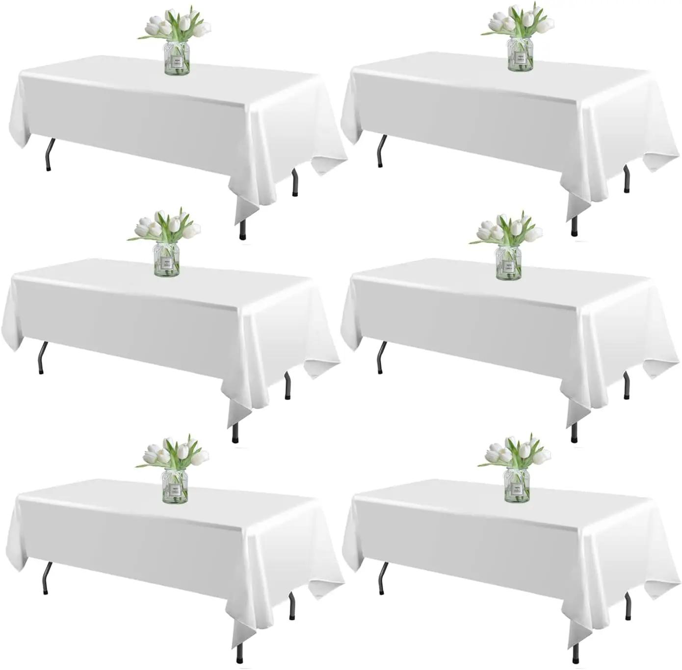 Toalha de mesa retangular de cetim branco, 6 pacotes, resistente a manchas, sem rugas, macia, sedosa, para jantar, festa de casamento, banquete - Image 1