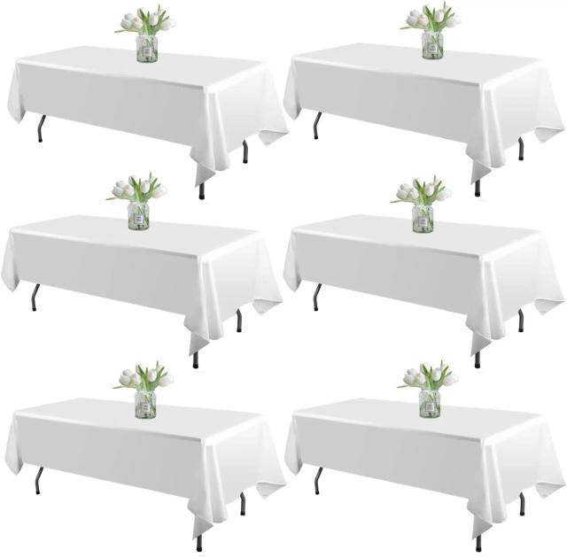 Toalha de Mesa Retangular Cetim Branco 6 Peças Resistente a Manchas Sem Rugas