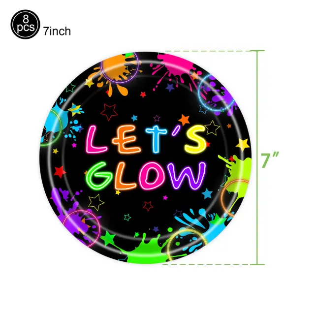 Atraia sua Festa com Suprimentos de Mesa Neon: Pratos, Copos e Guardanapos para Aniversários Temáticos dos Anos 80 e 90 com Luz Negra