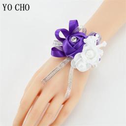 Pulseira elástica pérola para meninas, seda rosa, flores de pulso dama de honra, pulseira de casamento, flores mão, acessórios casamento - Image 1