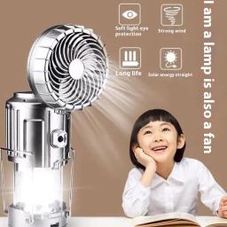 Lanternas de acampamento portáteis com ventilador elétrico, LED, energia solar, barraca suspensa, recarregável, lâmpada de emergência ao ar livre, 1500mAh - Image 3