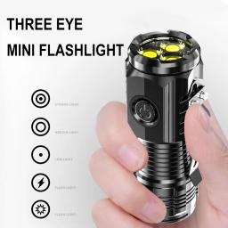 Mini lanterna LED portátil ao ar livre, altos lúmens, iluminação recarregável de três olhos, lanterna de longo alcance - Image 3