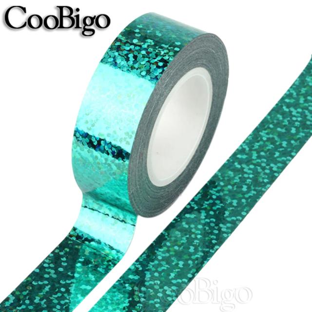 Fita Washi Adesiva de Glitter com Folha de Laser para Decoração e Scrapbooking - 5m de Criatividade para Papelaria DIY e Material Escolar