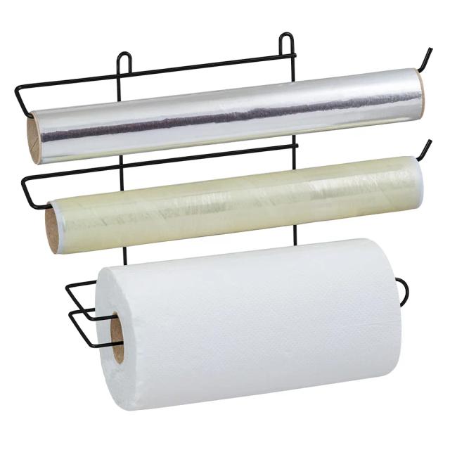 Suporte Suspenso Triplo de Alumínio para Papel Toalha e Filme PVC - Porta Papel Toalha Preto