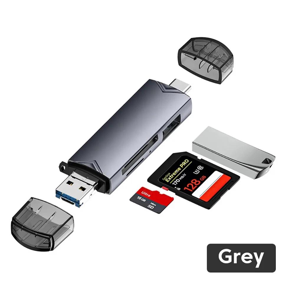 OTG 6 em 1 Tipo C SD TF Leitor de cartão Micro USB Flash Drive Adaptador 5 Gbps Transferência de alta velocidade Leitor de cartão multifuncional - Image 1