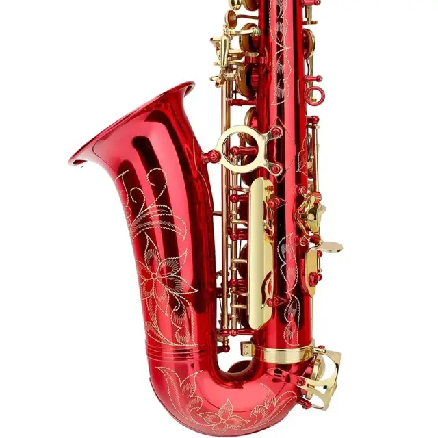 Saxofone Alto Eb Vermelho para Iniciantes e Adultos com Estojo, Alça e Acessórios Inclusos