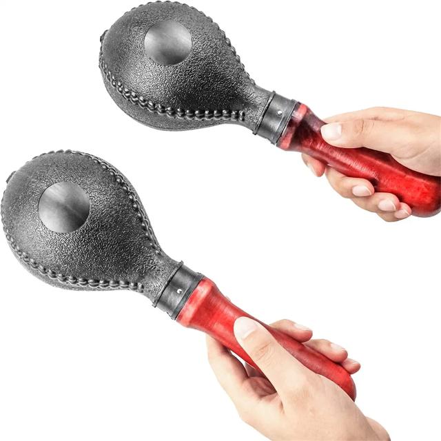 Shakers de Percussão de Silicone com Alças de Madeira - Par de Chocalhos Pretos em ABS