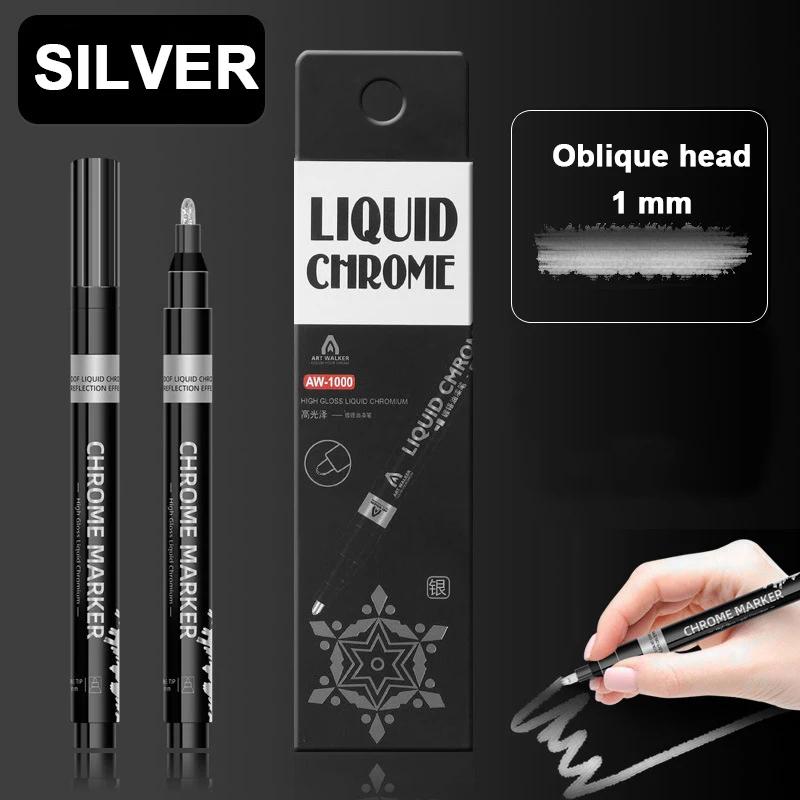 Chrome Espelho Marcador Pen para DIY, Reflective Paint Pen, Caneta Permanente, Ouro, Prata, Cobre Marker, Modelo Pintura Marcação, 0.7mm, 1mm, 2mm, 1Pc - Image 1