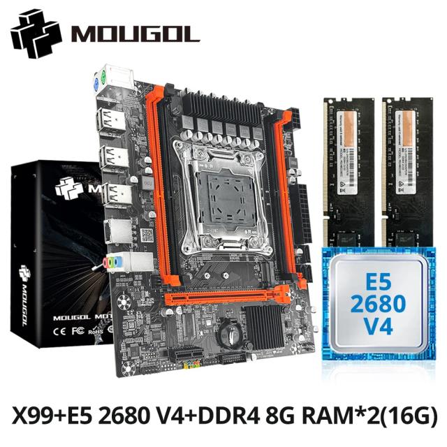Kit placa-mãe para jogos MOUGOL X99 com Intel Xeon E5 2680 V4 e DDR4 8Gx2 2133MHz Dual Channel ECC RAM M.2 NVME para PC desktop