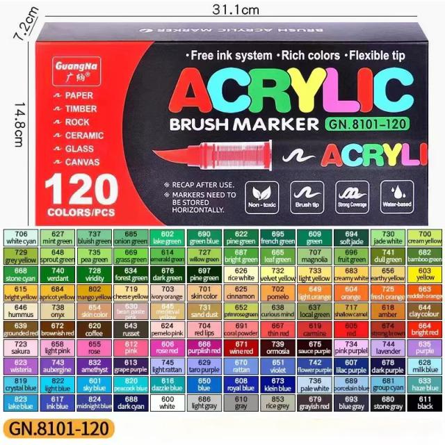 Conjunto de Marcadores de Tinta Acrílica GuangNa com 72/100/120 Cores - Ideal para Pintura em Rocha, DIY e Festivais