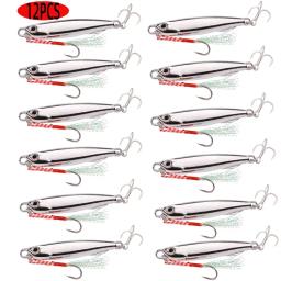 12 pc/lote metal gabarito iscas de pesca 60g 40g 30g 20g 15g 10g 7g afundando elenco wobbler pique colher carpa spinner mar enfrentar kit pesca - Image 1