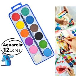 Kit paleta de tintas aquarela 12 cores 1 pincel arte criativo - Image 4